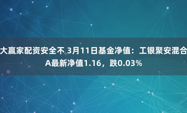 大赢家配资安全不 3月11日基金净值：工银聚安混合A最新净值1.16，跌0.03%