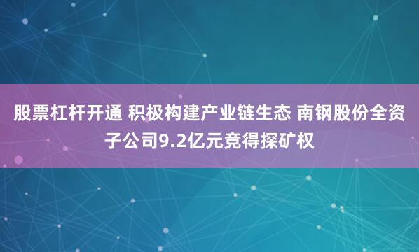股票杠杆开通 积极构建产业链生态 南钢股份全资子公司9.2亿元竞得探矿权